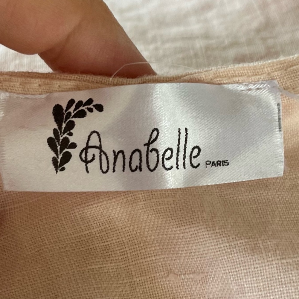 Anabelle Paris Blush Linen Tunic Dress w/ Crochet Detail - Size L - Picture 5 of 6